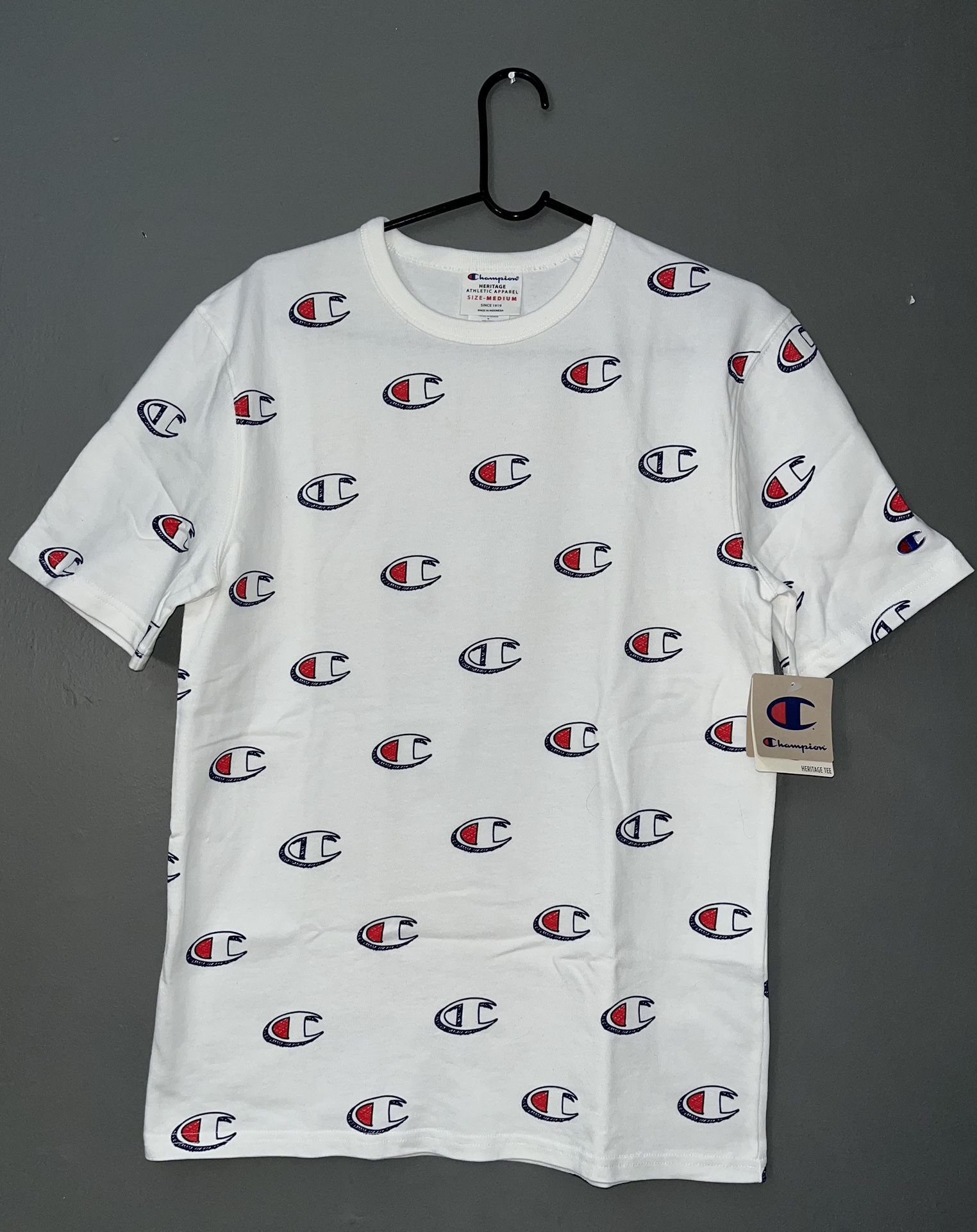 Authentic Men’s All Over Print Champion Crew T-Shirt •White •Medium