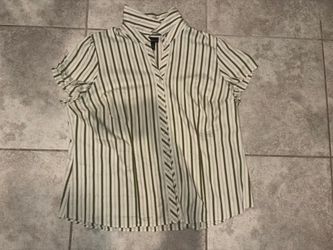Lane Bryant Olive Green and White Striped Button-Down Shirt