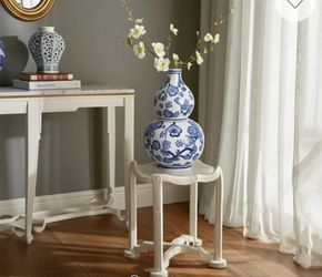 Porcelain Gourd Vase(Calabaza) 12" Blue & White Cherry Blossom Traditional Chinoiserie Serie.