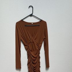 Brown/tan long sleeve stretchy dress