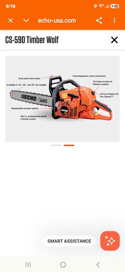 Shop ECHO
20 in. 59.8 cc Gas 2-Stroke Rear Handle Timber Wolf Chainsaw STORE PRICE $479