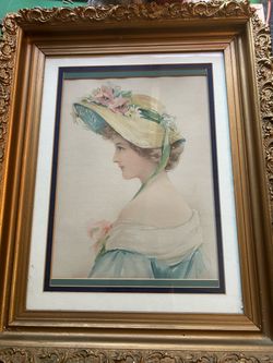 Antique Victorian Portrait Print in Gold Ornate Frame