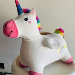 Bouncy Pals Hopping Unicorn Horse, Toddler Girl Inflatable Bouncing Animal Hopper Toy, Outdoor Indoor Plush Ride on Bouncer, Baby Birthday Gift 18 Mon