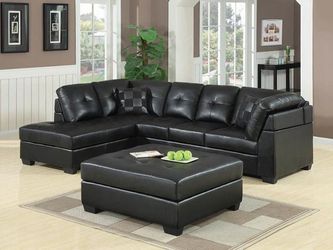 BLACK LEATHRETTE STATIONARY SECTIONAL WITHOUT OTTOMAN