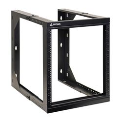 AEONS 12U Wall Mount IT Open Frame 19 Inch Depth-Adjustable 18-26" Rack with Swing Out Hinged Gate Black