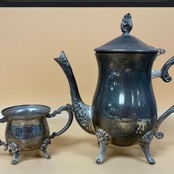 Vintage Decorative Silver Plated Set - Coffee Pot, Milk Jug, and Sugar Bowl 