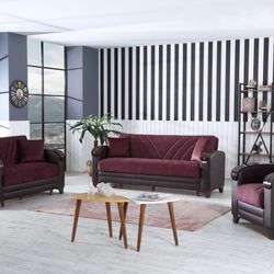 NEW BURGUNDY 3 PCS LIVING ROOM SET! ALL HAS STORAGE UNDERNEATH 