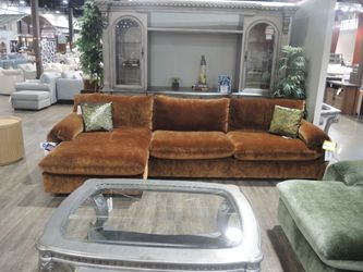 Bauhaus Posh Rust Velvet 3-Piece Left Facing Sectional Sofa with Chaise