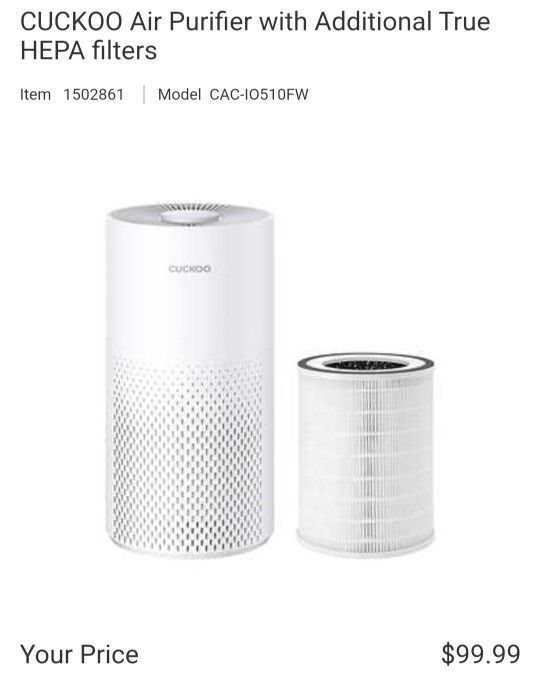 CUCKOO Air Purifier with Additional True HEPA filters $60