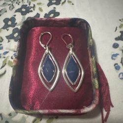 Silver Drop Earrings with Blue Stone