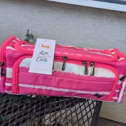 Pink And White Striped Lug Trolley Cosmetic Bag 