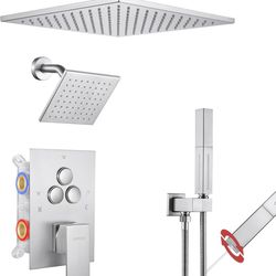 Shower Faucet Set Brushed Nickel Shower System,Push Button Diverter Shower Faucet with 2 in 1 Handheld,Ceiling Mount 10 Inch Shower Head with 6 Inch