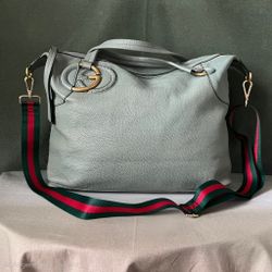 Pebbled Calfskin Leather Interlocking G Zipper Tote Mint