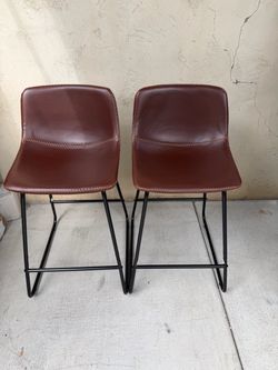 Set of 2 Brown Faux Leather Counter Stools