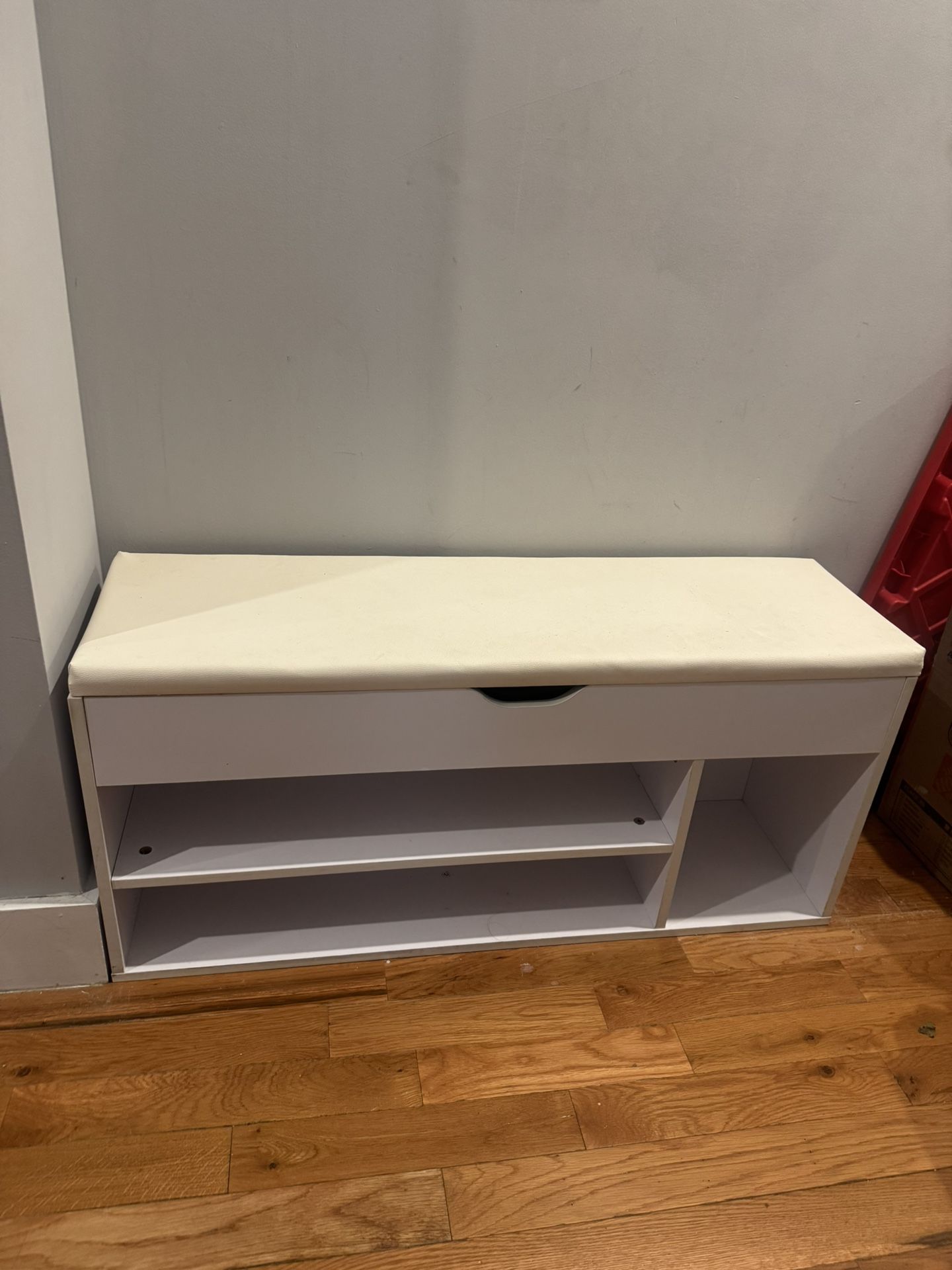 White Shoe Storage Bench with Cushion