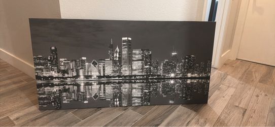 Oversized Chicago Skyline Canvas – Black & White – 55” Wide