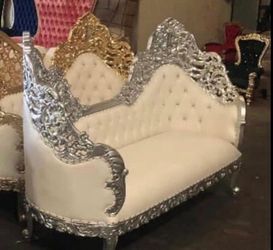 Baroque Royal Loveseat Sofa White & Silver