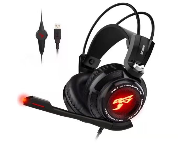 SOMIC G941 Gaming Headset for PS4, PC and Laptop, 7.1 Virtual Surround Sound USB Lightweight Over Ear Headphone with Mic,Volume Control,LED(Black)