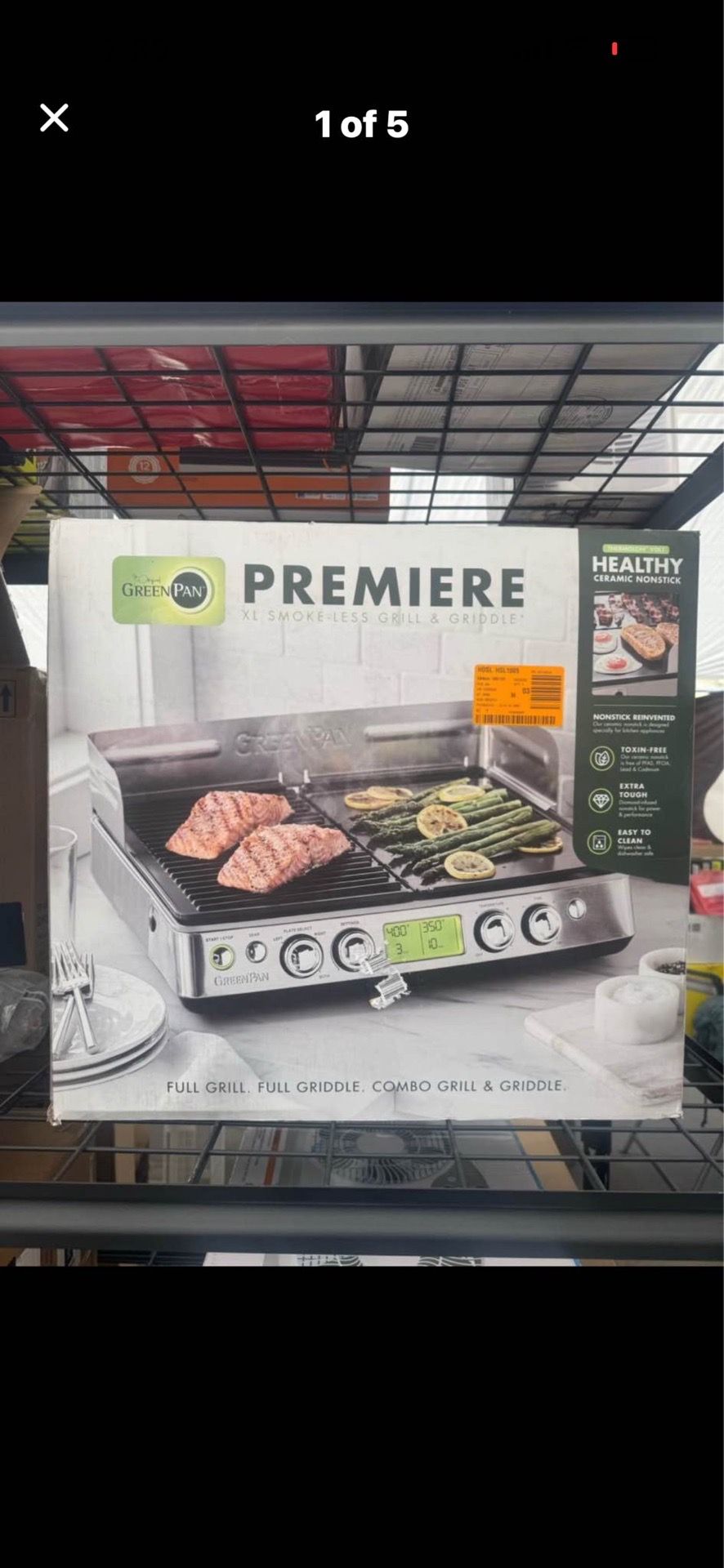 Elite XL 254 Sq in. Smoke-Less Grill and Griddle in Premiere Stainless Steel by GreenPan >