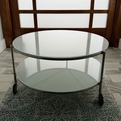 FREE- White, Two-Tiered, Glass Coffee Table w/wheels