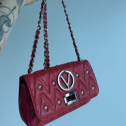 Valentino by Mario Valentino Quilted Red Leather Shoulder Crossbody Bag NWT