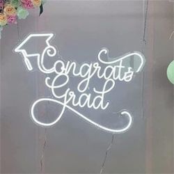 NEW! Congrats Grad Neon Sign with Graduation Cap, Warm White Congrats Grad Light Up 