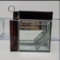 Vintage Geometric Shape Maroon & Mirrored Hanging Stained Glass Light Catcher