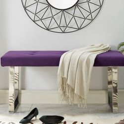 Purple Velvet Fabric Stainless Steel Entry Bench