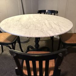 Round White Marble Top and Black Metal Bistro Table (free chairs)
