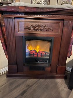 Electric Fireplace with Wood Mantel