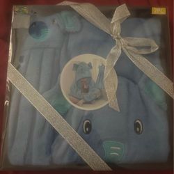Baby hooded towel and wash cloth blue elephant