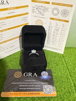 adjustable VVS 2ct Moissanite Solitaire Ring 8mm Round Brilliant