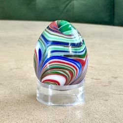 🥚 Beautiful multicolored swirl art glass egg on stand