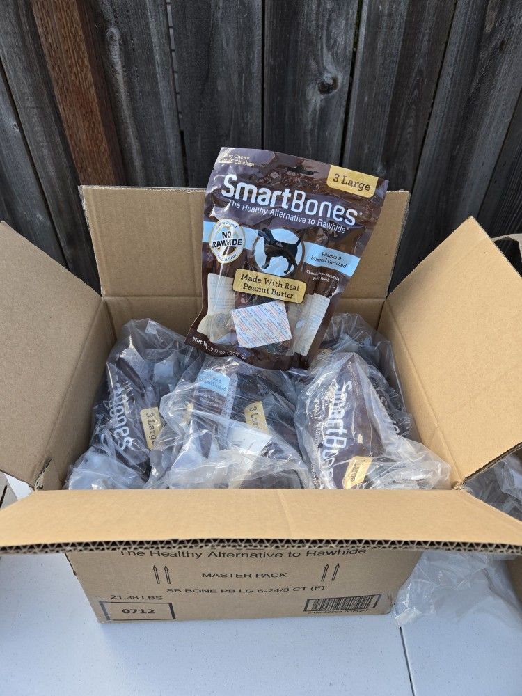 (21x) SmartBones Dog Chews Rawhide-Free With Real Peanut Butter 3 Large Bones 12oz
