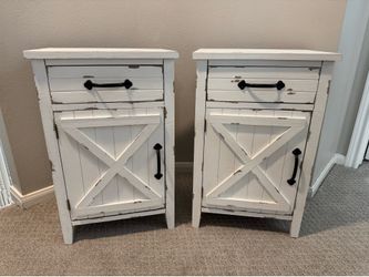 Set of (2) White Distressed End Tables