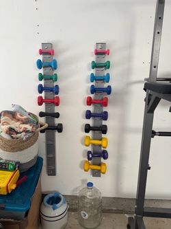 Colorful Dumbbell Set with Wall-Mounted Racks