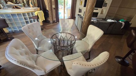 Glass dining table with 5 chairs