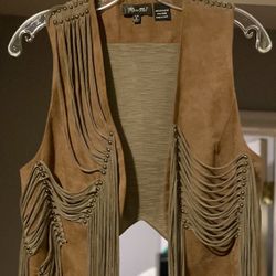 Miss Me Brown Fringe Suede Crop Vest! Size Small!