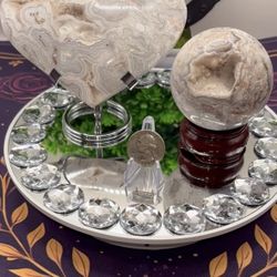 Mexican Lace agate Crystal Bundle (Heart/Sphere)