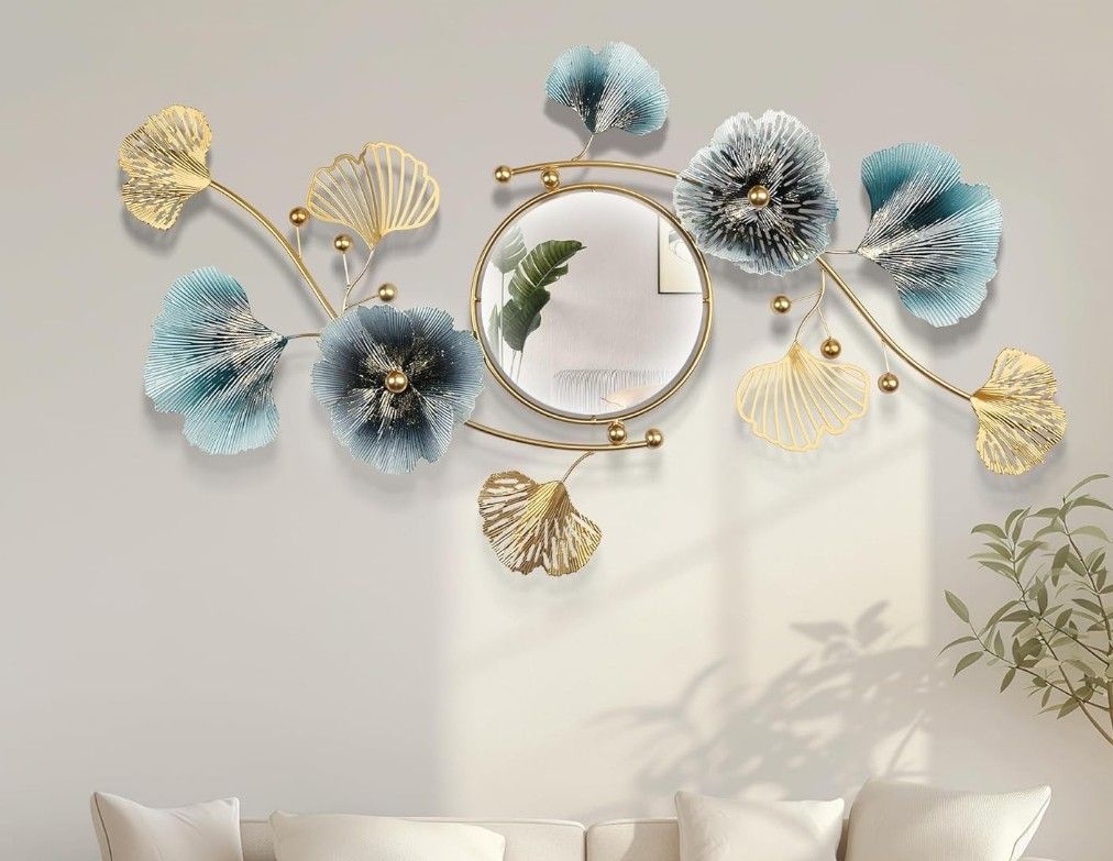Large Wall Mirror,Modern Wall Mirrors Decorative,3DMetal Ginkgo Biloba Design - Perfect for Living Room, Bedroom, Bathroom, or Entryway Wall Decor(59'