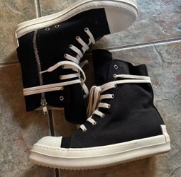 Rick Owen’s Black Canvas High-Top Sneakers with darkshdw box with Side Zip size 10