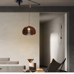 Dazuma Wood Umbrella 3 Step Dimming Swing Arm Adjustable Modern Chandelier