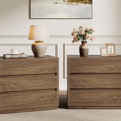 New assembled Oversized 3 Drawers Nightstand, Fluted Night Stand with Large Storage, Mid Century Modern Wooden Bedside End Table for Bedroom, Living R