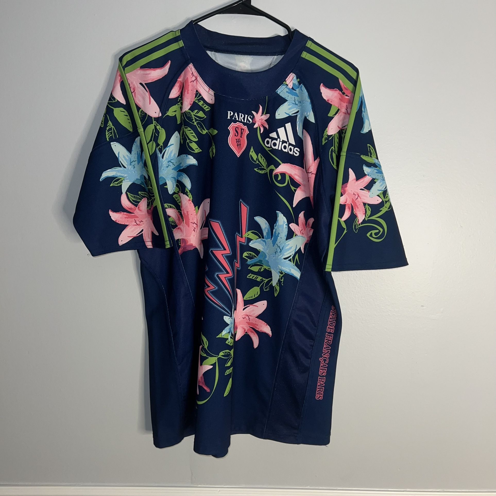 Stade Francais Rugby Jersey Mens XL Blue Adidas
