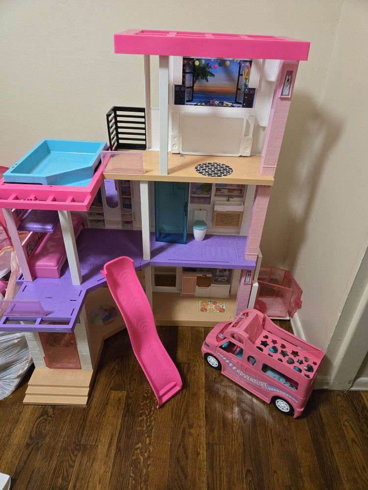 Barbie House With Cars And Misc. Toys