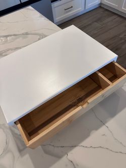 White Monitor Stand with Drawer - Brightroom™: Desk Organizer, Office Supplies, Bamboo & Steel, Monitor Riser