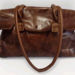 1990s Artisan Leather Satchel Bag Jacquard Lining