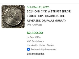 Rare 2024 D "In Cod We Trust" Pauli Murray  Quarter