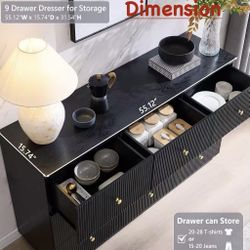 😀 Dresser for Bedroom, 55"W Black 9 Drawer Dressers, Wood Tall Dresser Storage Organizer, Modern Bedroom Chest of Drawers with Deep Storage