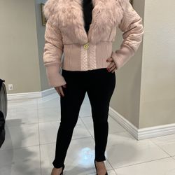 Beautiful Pink Rabbit Real Fur Jacket Small -med- Large
